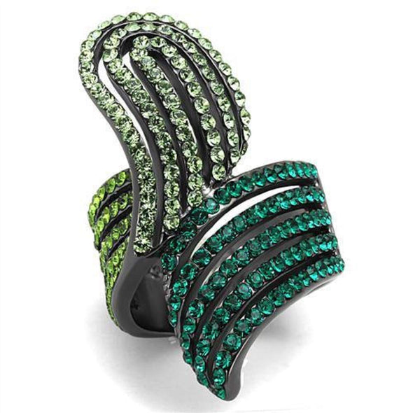 WildKlass Stainless Steel Ring IP Light Black (IP Gun) Women Top Grade Crystal Multi Color-WildKlass Jewelry