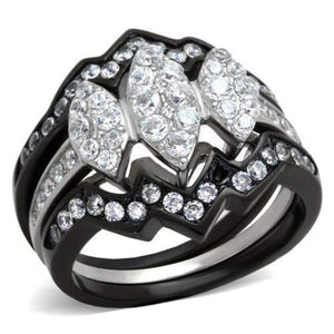WildKlass Stainless Steel Ring Two-Tone IP Black Women AAA Grade CZ Clear-WildKlass Jewelry