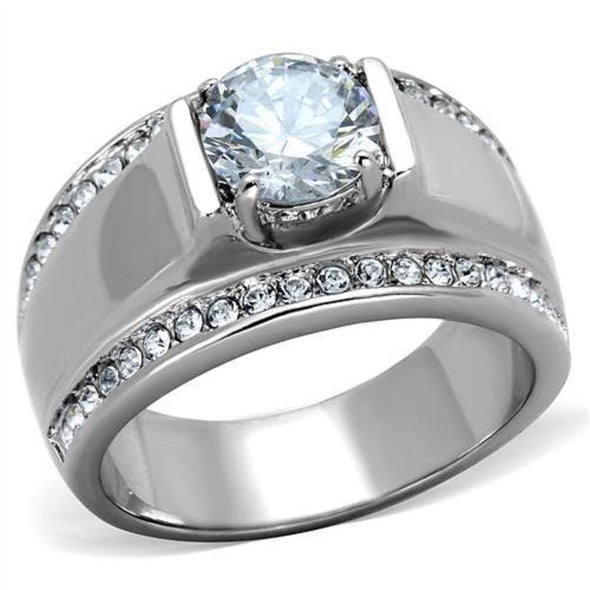 WildKlass Stainless Steel Ring High Polished (no Plating) Men AAA Grade CZ Clear-WildKlass Jewelry