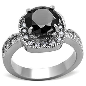 WildKlass Stainless Steel Halo Ring High Polished (no Plating) Women AAA Grade CZ Black Diamond-WildKlass Jewelry