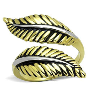 WildKlass Stainless Steel Ring Two-Tone IP Gold Women Leaf Epoxy Jet-WildKlass Jewelry