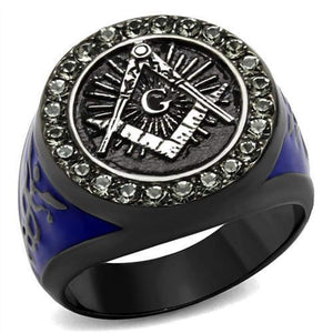 WildKlass Stainless Steel Ring Two Tone IP Light Black (IP Gun) Men Top Grade Crystal Black Diamond-WildKlass Jewelry