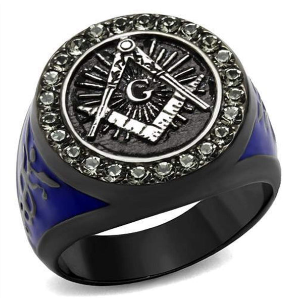 WildKlass Stainless Steel Ring Two Tone IP Light Black (IP Gun) Men Top Grade Crystal Black Diamond-WildKlass Jewelry