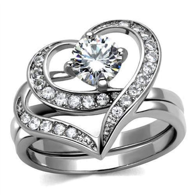 WildKlass Stainless Steel Ring High Polished Women AAA Grade CZ Clear-WildKlass Jewelry