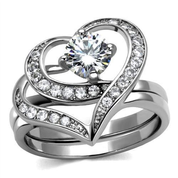 WildKlass Stainless Steel Ring High Polished Women AAA Grade CZ Clear-WildKlass Jewelry