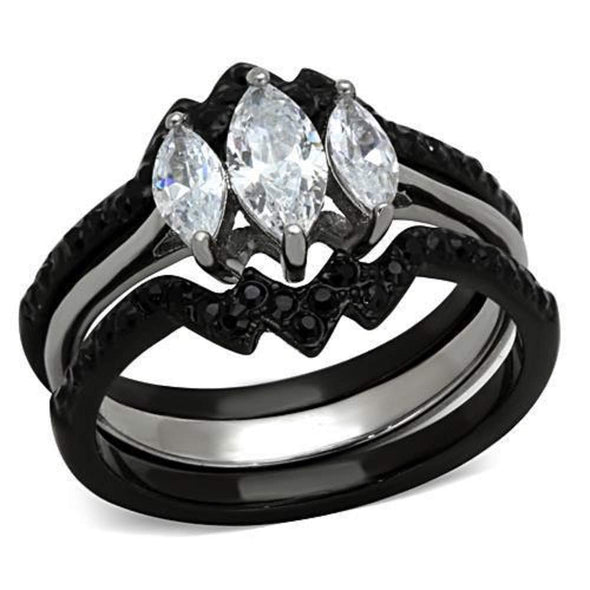 WildKlass Stainless Steel Ring Wedding Two-Tone IP Black Women AAA Grade CZ Clear-WildKlass Jewelry