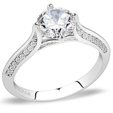 WildKlass Stainless Steel Ring High Polished Women AAA Grade CZ Clear-WildKlass Jewelry