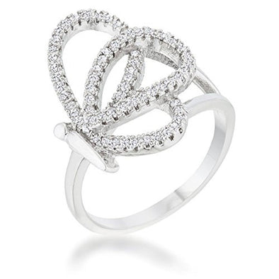 WildKlass 0.4ct CZ Rhodium Plated Pave Butterfly Ring-WildKlass Jewelry