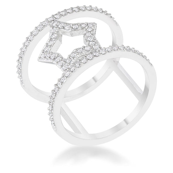 WildKlass 0.75ct CZ Rhodium Plated Star Contemporary Ring-WildKlass Jewelry