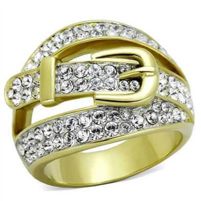 WildKlass Stainless Steel Ring Two-Tone IP Gold Women Top Grade Crystal Clear-WildKlass Jewelry