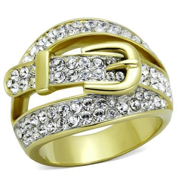 WildKlass Stainless Steel Ring Two-Tone IP Gold Women Top Grade Crystal Clear-WildKlass Jewelry