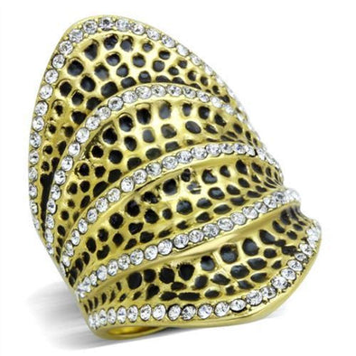 WildKlass Stainless Steel Ring IP Gold Women Top Grade Crystal Clear-WildKlass Jewelry