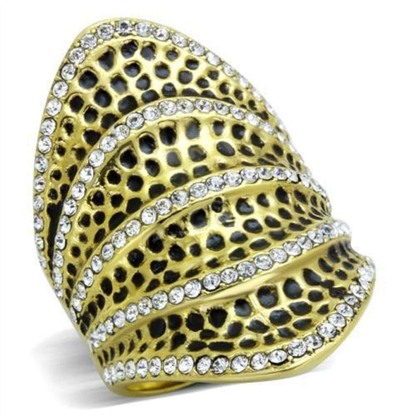 WildKlass Stainless Steel Ring IP Gold Women Top Grade Crystal Clear-WildKlass Jewelry