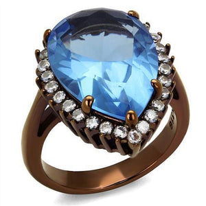 WildKlass Stainless Steel Ring IP Coffee Light Women Top Grade Crystal Light Sapphire-WildKlass Jewelry