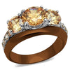 WildKlass Stainless Steel Ring Two Tone IP Light Brown (IP Light Coffee) Women AAA Grade CZ Champagne-WildKlass Jewelry