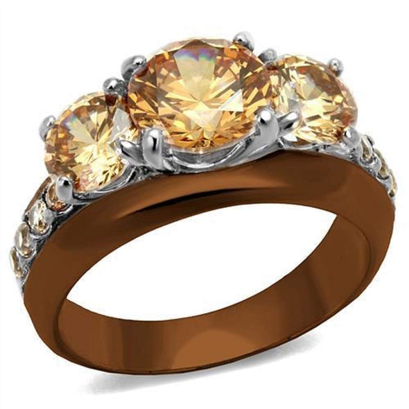 WildKlass Stainless Steel Ring Two Tone IP Light Brown (IP Light Coffee) Women AAA Grade CZ Champagne-WildKlass Jewelry