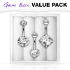 WILDKLASS 3 Pcs 316L Surgical Steel Belly Navel Ring Gem Box Package-WildKlass Jewelry