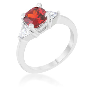WildKlass 1.8ct Ruby CZ Rhodium Plated Cushion Classic Statement Ring-WildKlass Jewelry