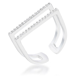 WildKlass 0.2ct CZ Rhodium Plated Pave Parallel Ring-WildKlass Jewelry