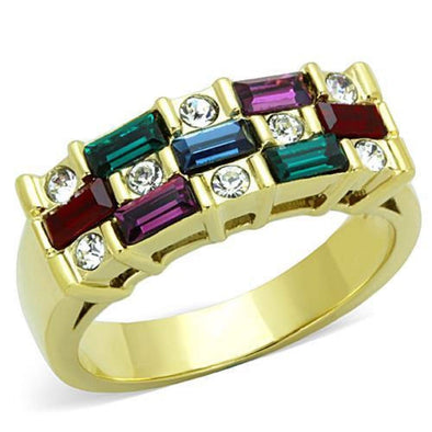 WildKlass Stainless Steel Ring IP Gold Women Top Grade Crystal Multi Color-WildKlass Jewelry