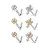 WILDKLASS 6 pcs Pre Loaded Gem Box Value Pack CZ Paved Small Flower and Cross 316L Surgical Steel L Bend Nose Stud Rings-WildKlass Jewelry