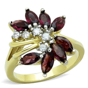 WildKlass Stainless Steel Ring Two-Tone IP Gold Women Synthetic Amethyst-WildKlass Jewelry