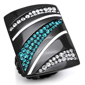 WildKlass Stainless Steel Ring IP Black Women Top Grade Crystal Blue Zircon-WildKlass Jewelry