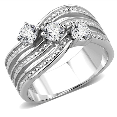 WildKlass Stainless Steel Ring High Polished Women AAA Grade CZ Clear-WildKlass Jewelry