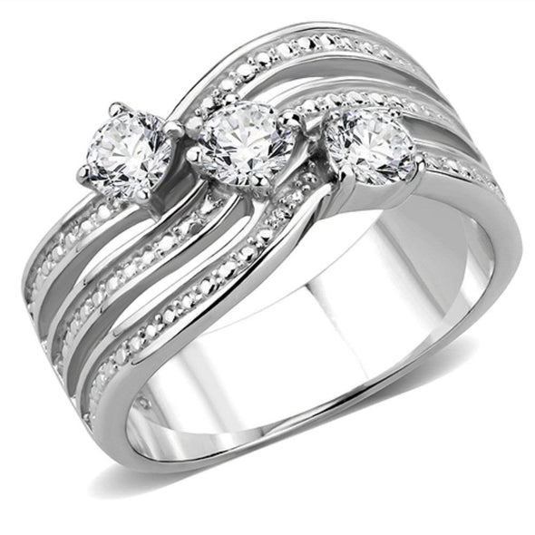 WildKlass Stainless Steel Ring High Polished Women AAA Grade CZ Clear-WildKlass Jewelry