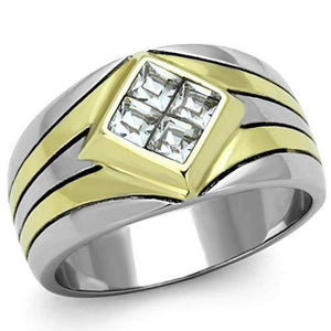 WildKlass Stainless Steel Ring Two-Tone IP Gold Men Top Grade Crystal Clear-WildKlass Jewelry