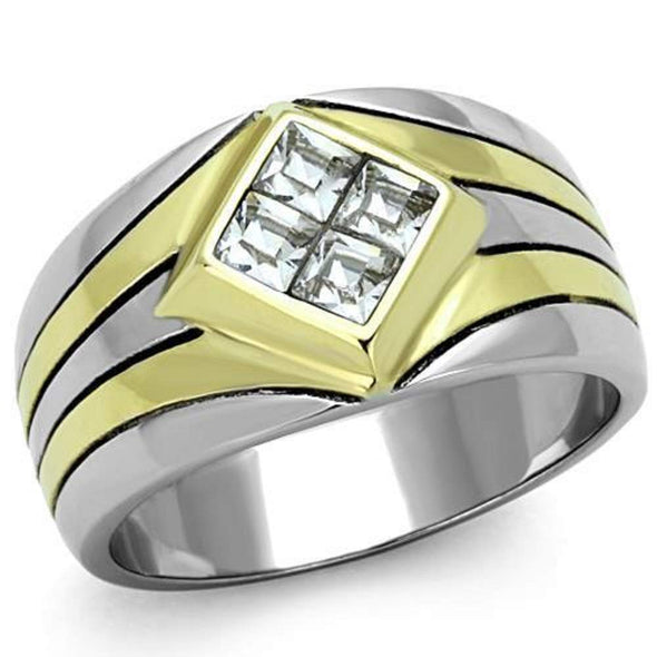 WildKlass Stainless Steel Ring Two-Tone IP Gold Men Top Grade Crystal Clear-WildKlass Jewelry