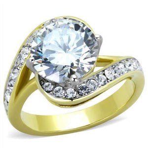 WildKlass Stainless Steel Ring Two-Tone IP Gold Women AAA Grade CZ Clear-WildKlass Jewelry