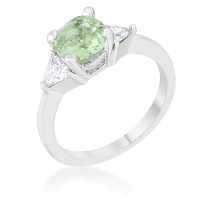 WildKlass 1.8ct Peridot CZ Rhodium Plated Cushion Classic Statement Ring-WildKlass Jewelry