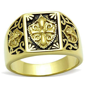 WildKlass Stainless Steel Cross Ring IP Gold Men Epoxy Jet-WildKlass Jewelry