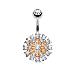 Gem Paved Round Shield 316L Surgical Steel WildKlass Belly Button Navel Rings-WildKlass Jewelry