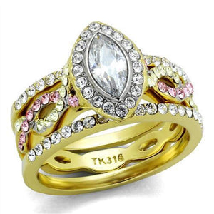 WildKlass Stainless Steel Ring Two-Tone IP Gold Women AAA Grade CZ Clear-WildKlass Jewelry