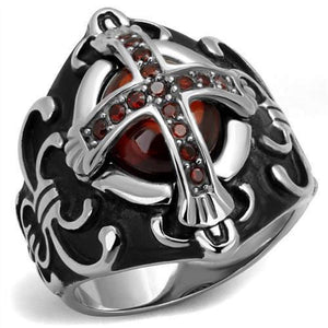 WildKlass Stainless Steel Ring High Polished Men AAA Grade CZ Garnet-WildKlass Jewelry
