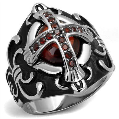 WildKlass Stainless Steel Ring High Polished Men AAA Grade CZ Garnet-WildKlass Jewelry