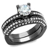 WildKlass Stainless Steel Ring IP Light Black (IP Gun) Women AAA Grade CZ Clear-WildKlass Jewelry