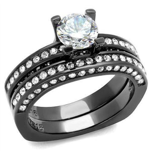 WildKlass Stainless Steel Ring IP Light Black (IP Gun) Women AAA Grade CZ Clear-WildKlass Jewelry