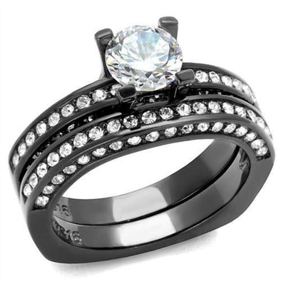 WildKlass Stainless Steel Ring IP Light Black (IP Gun) Women AAA Grade CZ Clear-WildKlass Jewelry