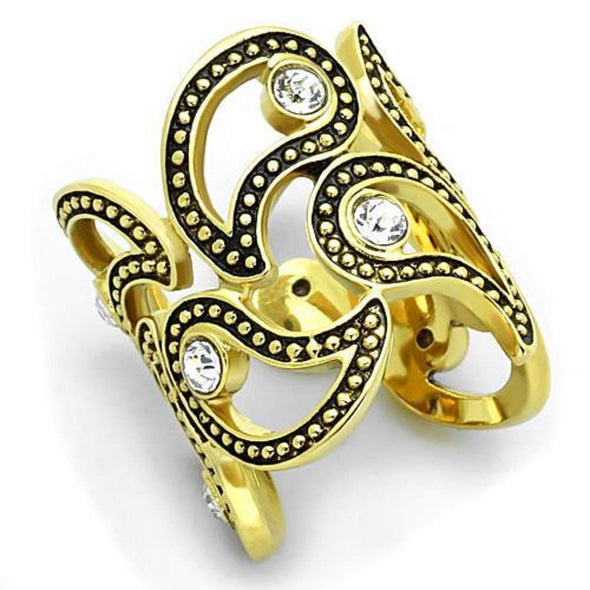 WildKlass Stainless Steel Cuff Ring IP Gold Women Top Grade Crystal Clear-WildKlass Jewelry