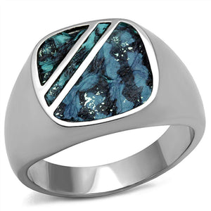 WildKlass Stainless Steel Ring High Polished Men Leather Aquamarine AB-WildKlass Jewelry