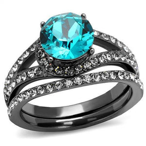 WildKlass Stainless Steel Ring IP Light Black (IP Gun) Women Top Grade Crystal Blue Zircon-WildKlass Jewelry