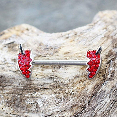 316L Stainless Steel Jeweled Devil's Heart WildKlass Nipple Barbell-WildKlass Jewelry