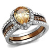 WildKlass Stainless Steel Ring Two Tone IP Light Brown (IP Light Coffee) Women AAA Grade CZ Champagne-WildKlass Jewelry