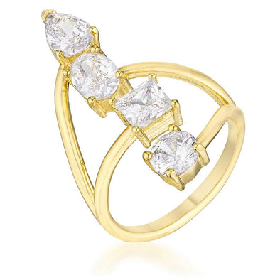 WildKlass 3CT Stunning CZ Gold ToneRing-WildKlass Jewelry
