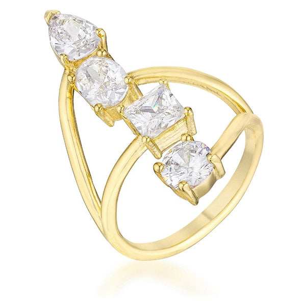 WildKlass 3CT Stunning CZ Gold ToneRing-WildKlass Jewelry