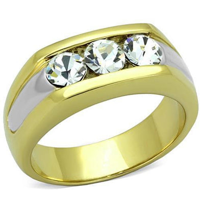 WildKlass Stainless Steel Ring Two-Tone IP Gold Men Top Grade Crystal Clear-WildKlass Jewelry