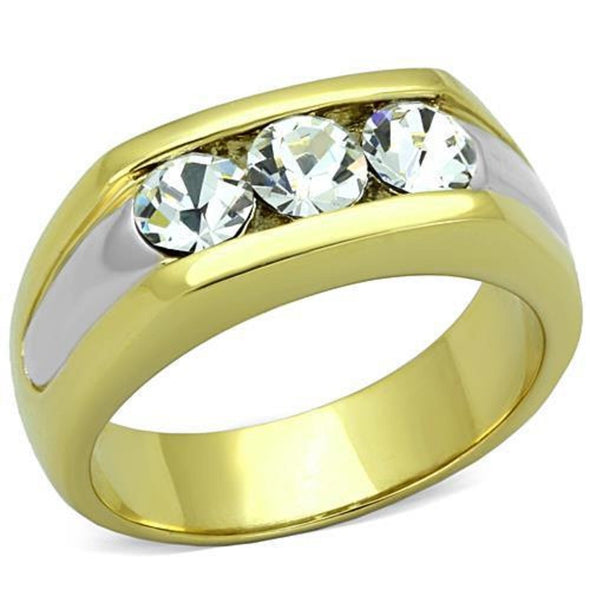 WildKlass Stainless Steel Ring Two-Tone IP Gold Men Top Grade Crystal Clear-WildKlass Jewelry